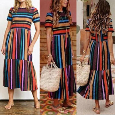

Women Bodycon Rainbow Floral Print Club Party Mini Boho Summer Dress Sundress