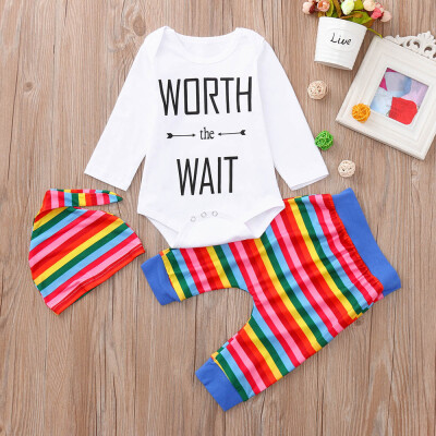 

Infant Baby Girls Boys Letter Print Romper Colorful Striped Pants Outfits Set