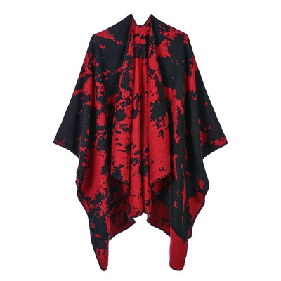 

Fashion Women Winter Tie-Dyed Print Poncho Scarf Thick Warm Shawl Pashmina Vintage Casual Cloak Outerwear