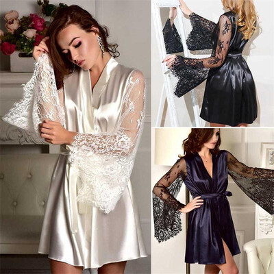 

Sexy Lingerie Women Silk Robe Dress Kimono Nightdress Nightgown Sleepwear