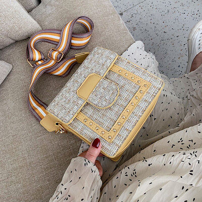 

Ins fashion broadband small square bag casual woven bag women 2019 new Korean version of textured shoulder Messenger bag