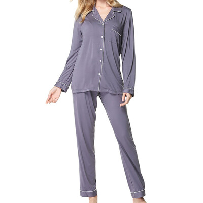 

Toponeto Womens Long Sleeve Pants Pajamas Button Lapel Underwear Set