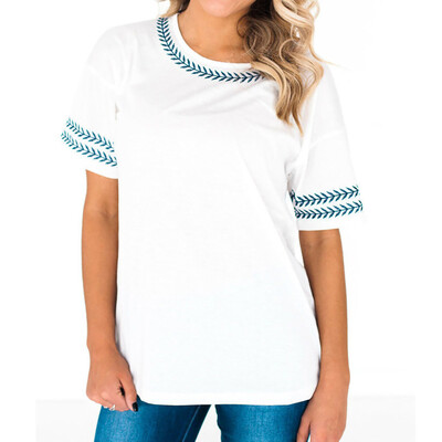 

Nomeni Women Leaves Embroidery Short Sleeve Tops T Shirt Blouse Tops