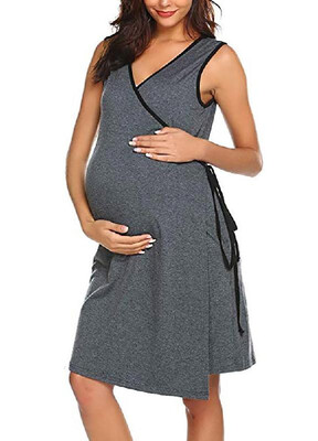 

Sexy&Leisure V-neck Crossing Drawstring Curved Maternity Dress