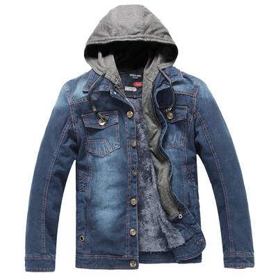 

Gobestart Mens Autumn Winter Casual Hooded Wash Distressed Denim Jacket Coat Top Blouse