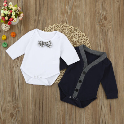 

2Pcs Cute Newborn Kid Baby Bow Boys Outfits Clothes Romper Set