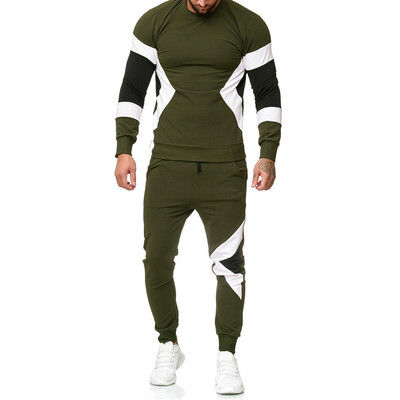 

Toponeto Mens Autumn Winter Patchwork Sweatshirt Top Pants Sets Sports Suit Tracksuit
