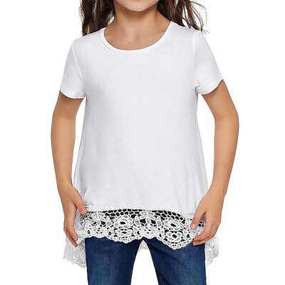 

Summer Children Teens Kids Girls Solid Printed Lace T-shirt Tops Clothes