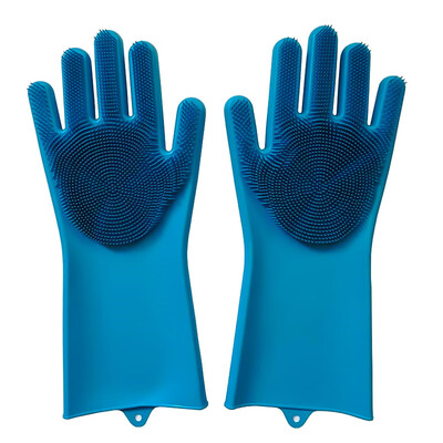

1x Silicone Rubber Dish Washing Gloves 2 in1 Scrubber Cleaning Scrubbing New