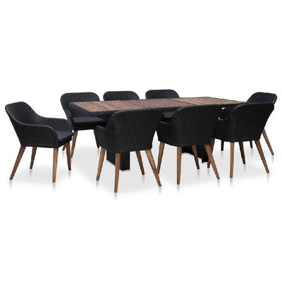 

9 Piece Outdoor Dining Set with Cushions Poly Rattan Black