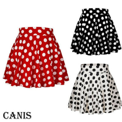 

Women Ladies Mini Skirt Girl Polyester Short Dress Polka Dot Retro Elastic Waist