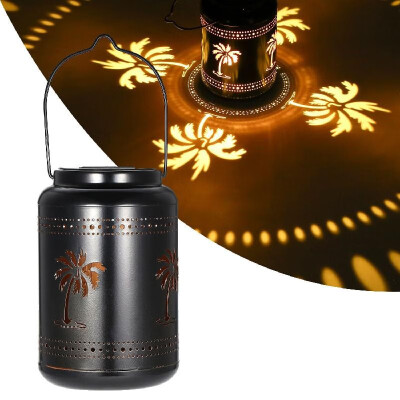 

Retro Garden Solar Decor Lamp Hollowed Out Coconut Tree Shadow Lantern Hanging Hollow Lamp Lighting Outdoor Waterproof Landscape