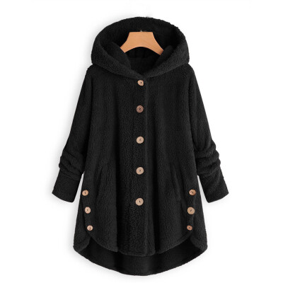 

Roseonmyhand Fashion Women Button Coat Fluffy Tail Tops Hooded Pullover Loose Sweater