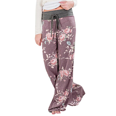 

Large Size Women Summer Floral Print Loose Yoga Wide Leg Trousers Pants