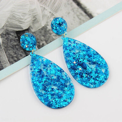 

Novelty 1Pair Exaggerated Glitter Bright Sequins Drop Leather Pendant Earrings Bohemian Shiny Pendant Earrings