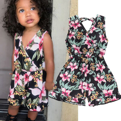 

Toddler Baby Kids Floral Sleeveless Overalls Jumpsuit Outfits Romper Clothing