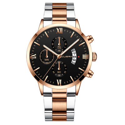 

Gobestart CUENA Mens Business Steel Belt Watch Three Eyes Six-Piece Calendar Quartz Watch