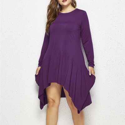 

Roseonmyhand Fashion Women Plus Size Solid Long Sleeve Pockets Dress