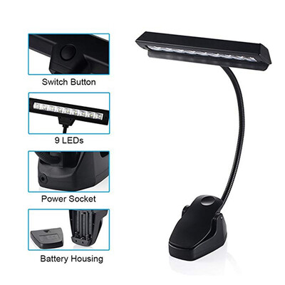 

Gobestart Table Lamp Black Flexible 9 LEDs Clip-On Orchestra Music Stand With Adapter