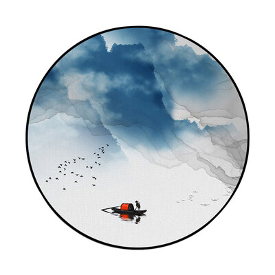 

Toponeto Abstract Blue Mountain Ink Painting Printed Soft Fabric Round Floor Mat Carpet