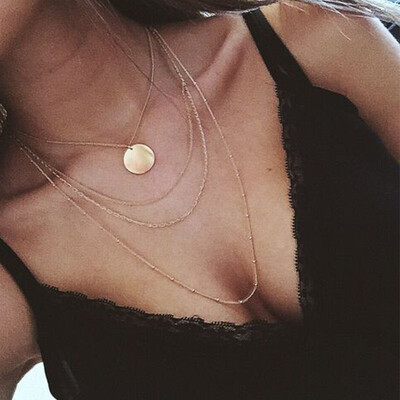 

Bohemian Gold Color Multi Layer Moon Pendant Necklace For Women Long Chain Sequined Choker Collar Necklace Fashion Jewelry Gift