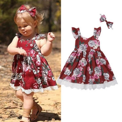 

Toddler Kids Baby Girls Flower Princess Party Pageant Dress Headband Clothes 1-6 Years