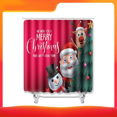 

4PcsSet Christmas Style Santa Claus Printed Pattern Water-resistant Shower Curtain Pedestal Rug Lid Toilet Cover Mat Non-slip Bat