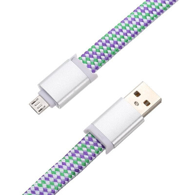 

USB Micro USB Braided Cable Noodle Flat Charger Cable Data Transmission 1m for Xiaomi Samsung Huawei