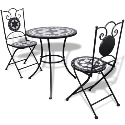 

3 Piece Bistro Set Ceramic Tile Black&White