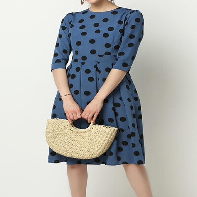 

Contrast Polka Dots Printed Half Sleeve Chiffon Midi Skater Dress