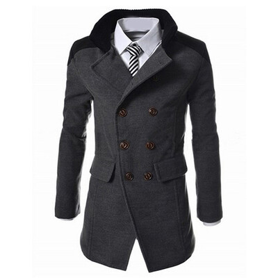 

Men Winter Warm Long Jacket Coat Double-breasted Lapel Slim Long Sleeve Overcoat