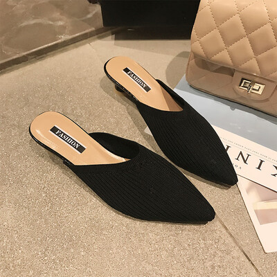 

Net Red Lazy Baotou Half Slippers Women Wear 2019 Summer New Knitted Fine-heeled Pointed High-heeled Sandals Sexy