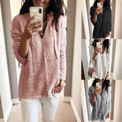 

Women Casual V-Neck Knitted Sweater Bell Long Sleeve Loose Jumper Tops Knitwear