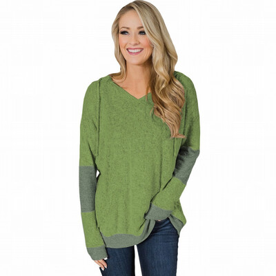 

Loose bottoming shirt womens T-shirt V-neck long-sleeved hooded hood