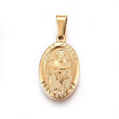 

304 Stainless Steel Pendants Large Hole Pendants Oval with Saint Joseph Golden 23x14x25mm Hole 7x4mm