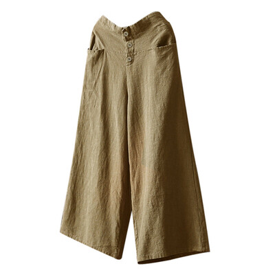 

Tailored Women Palazzo High Waist Wide Leg Culottes Cotton Linen Trousers Loose Pants