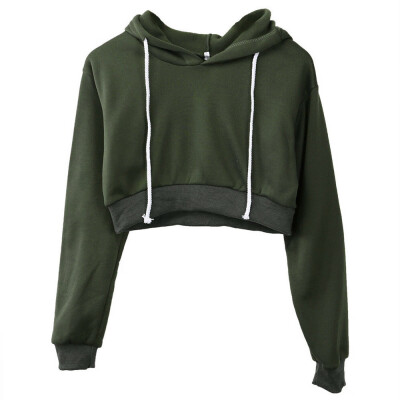 

Fashion Women Sweatshirt Hot Sale Hoodies Solid Crop Hoodie Long Sleeve Jumper Hooded Pullover Coat Casual Sweatshirt Top