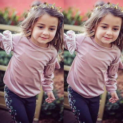 

Newborn Kids Baby Girls Toddler clothes Velvet round neck pullover Tops long sleeve Ruffle solid cotton casual T-shirts one pi
