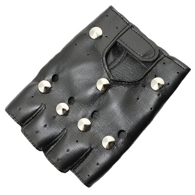 

A Pair Adult Punk Leather Half Finger Gloves Halloween Carnival Rivets Fingerless Gloves