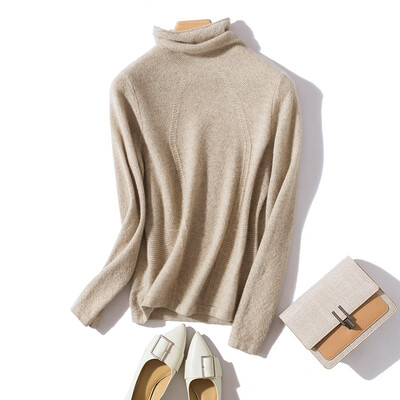 

QIANMUCHUN female pile collar pure cashmere bottoming shirt 6015
