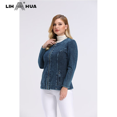 

LIH HUA Womens Plus Size Casual Denim Jacket stockinet high flexibility Slim Fit Jacket