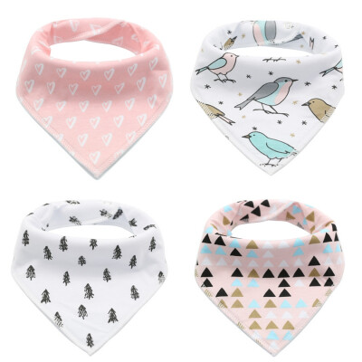 

Baby Cartoon Waterproof Eating Clothes Bib Colorful Bibs Baby Boy Girl Cotton Bib Triangle 6-24M 4 Pieces