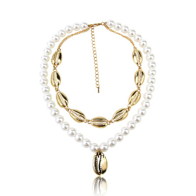 

Fashion luxury imitation pearl short necklace 2019 female models gold shell pendant necklace factory wholesale