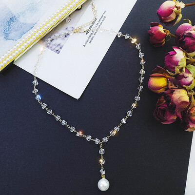 

Xianqi net red broken crystal beaded necklace short clavicle chain neck choker temperament wild pearl pendant female