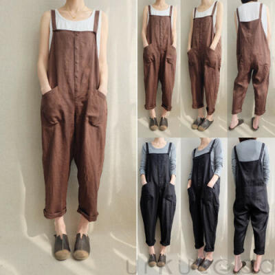 

Womens Strappy Jumpsuits Overalls Casual Harem Pants Wide Leg Loose Trousers