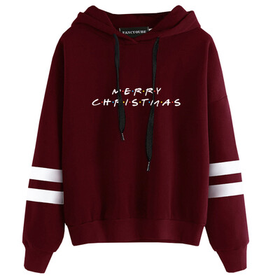 

Women Fashion Letter Printed Merry Christmas Hoodie Casual Long Sleeve Xmas Friends Pullover Hooded Sweatshirt