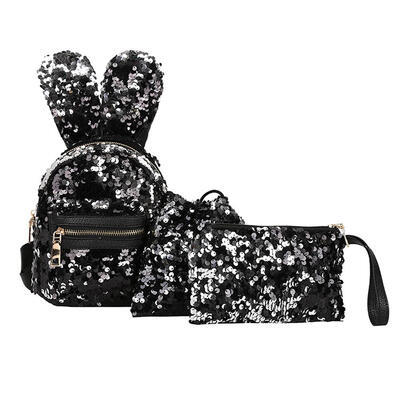 

3pcsSet Women Rabbit Ears Mini Sequins Backpack Party Clutch Shoulder Bags