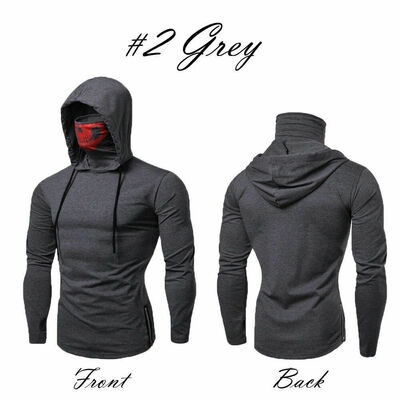 

Mens Gym Thin Hoodie Long Sleeve Hooded With Mask Skull Sweatshirt Tops