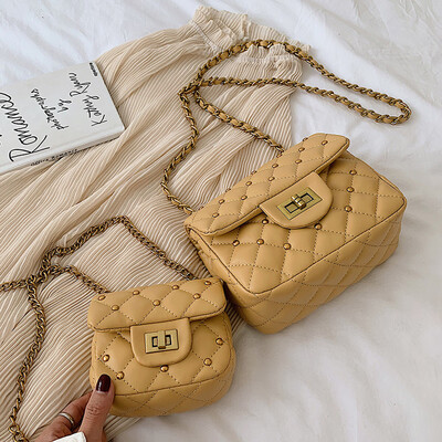 

North bag French small crowdsourcing women 2019 new Korean style embroidered line shoulder bag Joker diamond chain small square ba