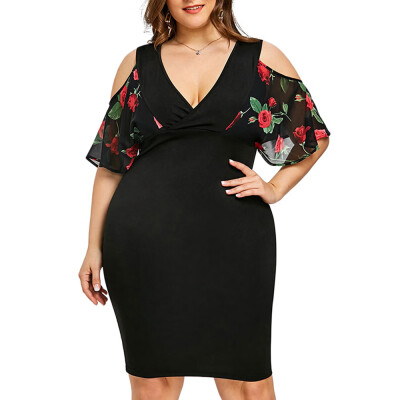 

Plus Size Cold Shoulder Plunging Neck Bodycon Dress